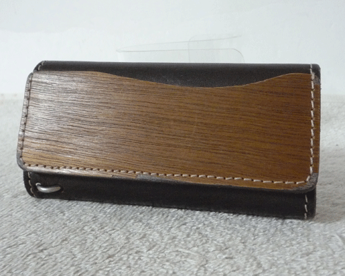 va-koVARCO REALWOOD dark brown series brown group wood pattern leather black walnut 3 ream key case 