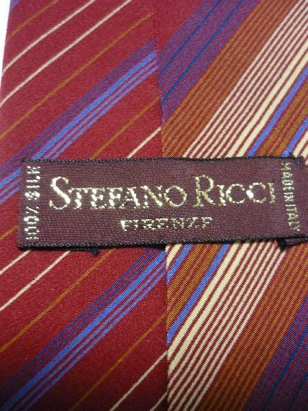 ステファノリッチ STEFANO RICCI 美品 ネクタイ イタリア製 シルク100% 斜めストライプ レジメンタル 赤 002628 ゆうパケット_画像6
