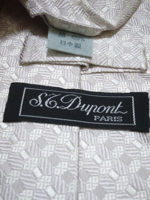 デュポン S.T.Dupont 微光沢 ネクタイ 日本製 シルク パターン柄 オフホワイト系 白系 B-004463 ゆうパケット_画像4