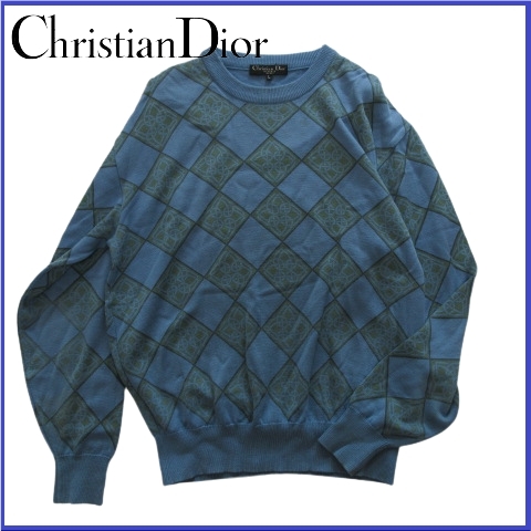 無料配達 総柄 格子 Dior Christian セーター ニット ヴィンテージ