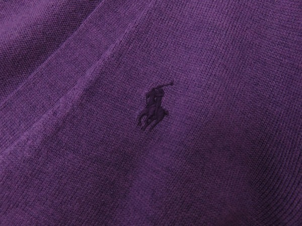 美品　ラルフローレンスポーツ　ニットカーディガン　ロゴ刺繍入り　紫　毛１００％　L_画像7