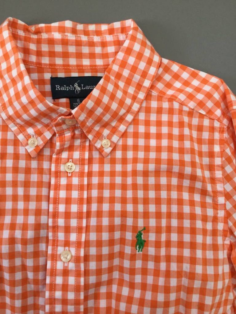 送料無料 ラルフローレン ギンガムチェック オレンジ 超美品 長袖シャツ used  120 サイズ 6の画像5