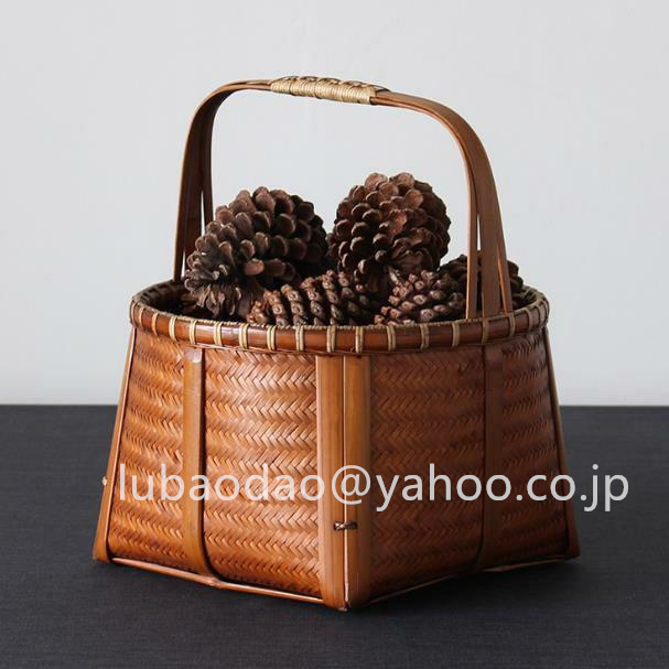茶道具収納 職人手作り 収納ケース 買い物カゴ 自然竹の編み上げ 茶器収納