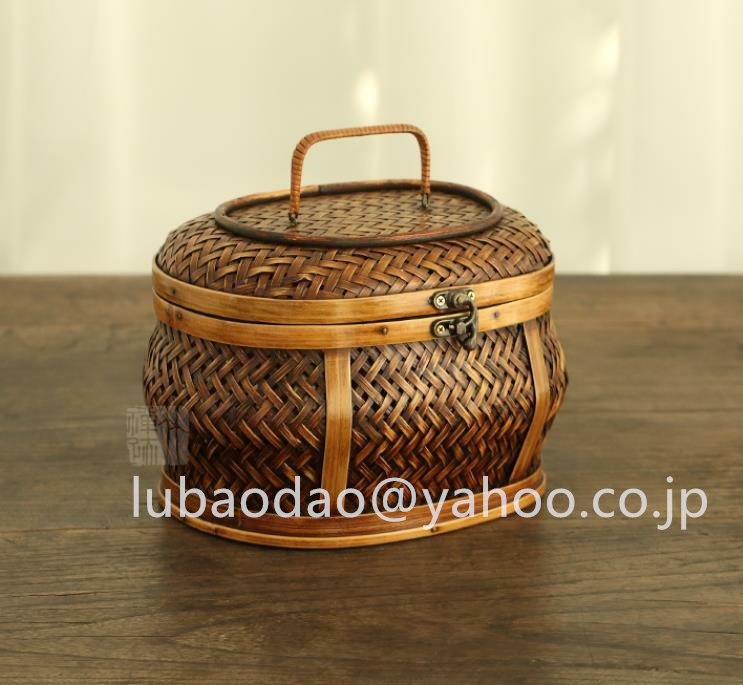 民芸職人手作り 古風 自然竹の編み上げ 收納盒 茶道具籠 茶道具収納-