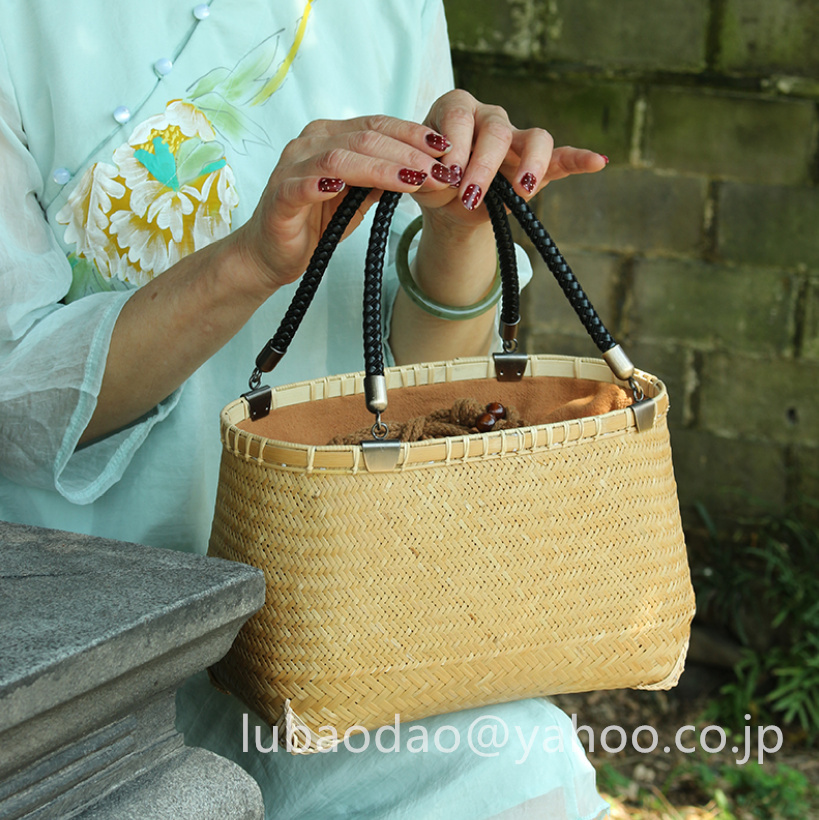 竹籠 自然竹の編み上げ 茶道 竹細工 收納 買い物カゴ