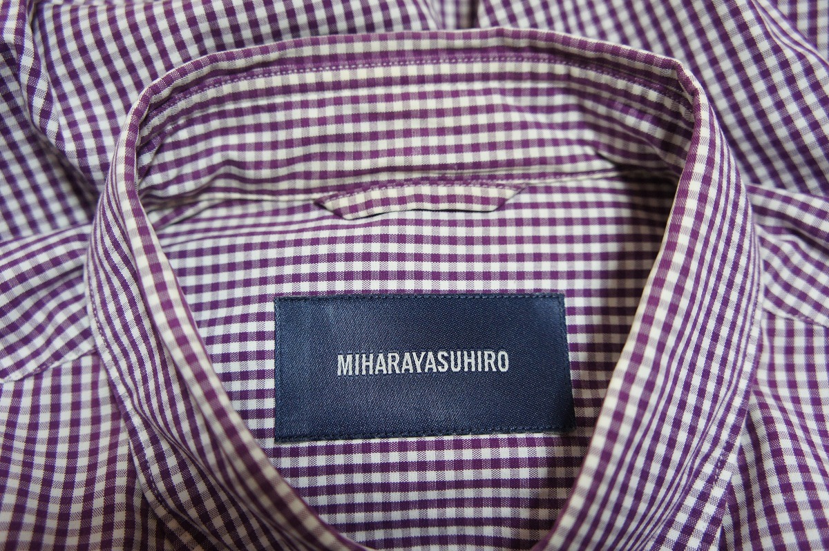 MIHARA YASUHIRO ミハラヤスヒロ BD CHECK SHIRT 長袖 ボタンダウン ギンガム チェック シャツ 紫白 サイズ44 831L_画像8