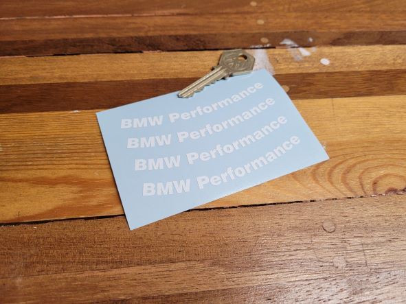 即納 BMW Performance パフォーマンス カッティング ホワイト 100mm x 10mm 4枚セット ステッカー 《送料無料》残り1点_画像1