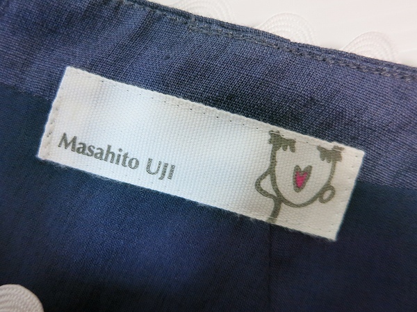 #snc マサヒトウジ Masahito UJI ワンピース 40 紺 白 半袖 パイピング バックジップ 麻 レディース [667789]_画像5