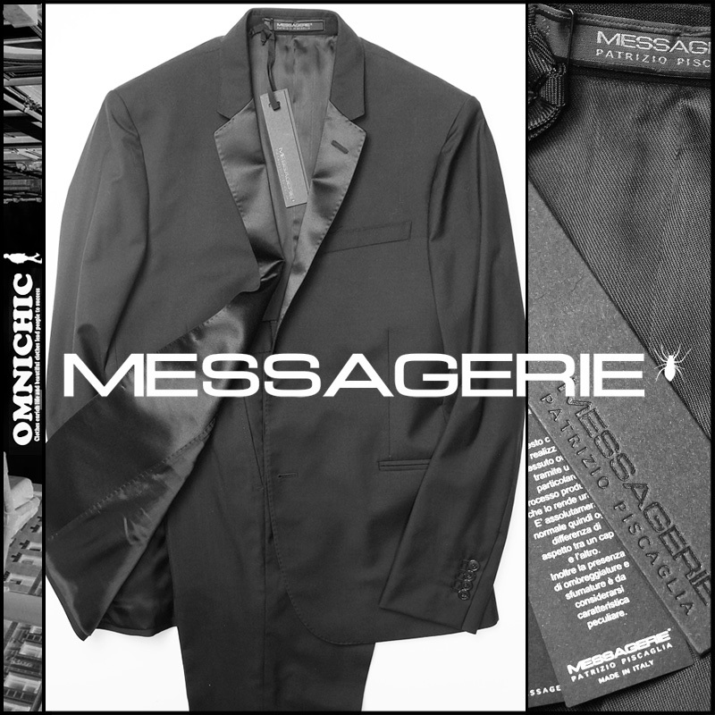 ■新品18万【MESSAGERIE】メッサジェリエ丁寧なつくりと美しいシルエットが人気の伊製ウールナローラペルテーラードスモーキング2Bスーツ50_画像1