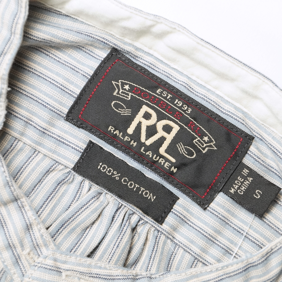 ■新品1点のみ【RRL】ダブルアールエル雰囲気抜群完売レア未使用過去モデル/ノーカラーロゴ刺繍マイクロストライプシャツS/ラルフローレン