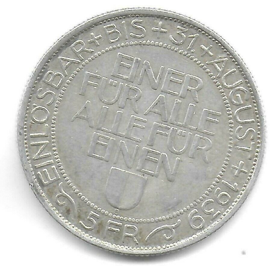 スイス　射撃祭　1939　5フラン　銀貨コイン　美品_画像2