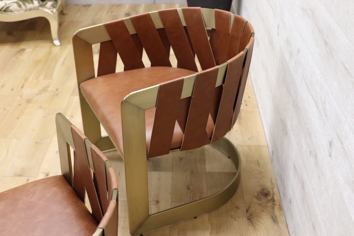 GMEK512○Baker / ベーカー IDC大塚家具 Kara Mann Barrel Chair 3d model 最高級 アームチェア ラウンジチェア 2脚セット 本革 展示品_画像6