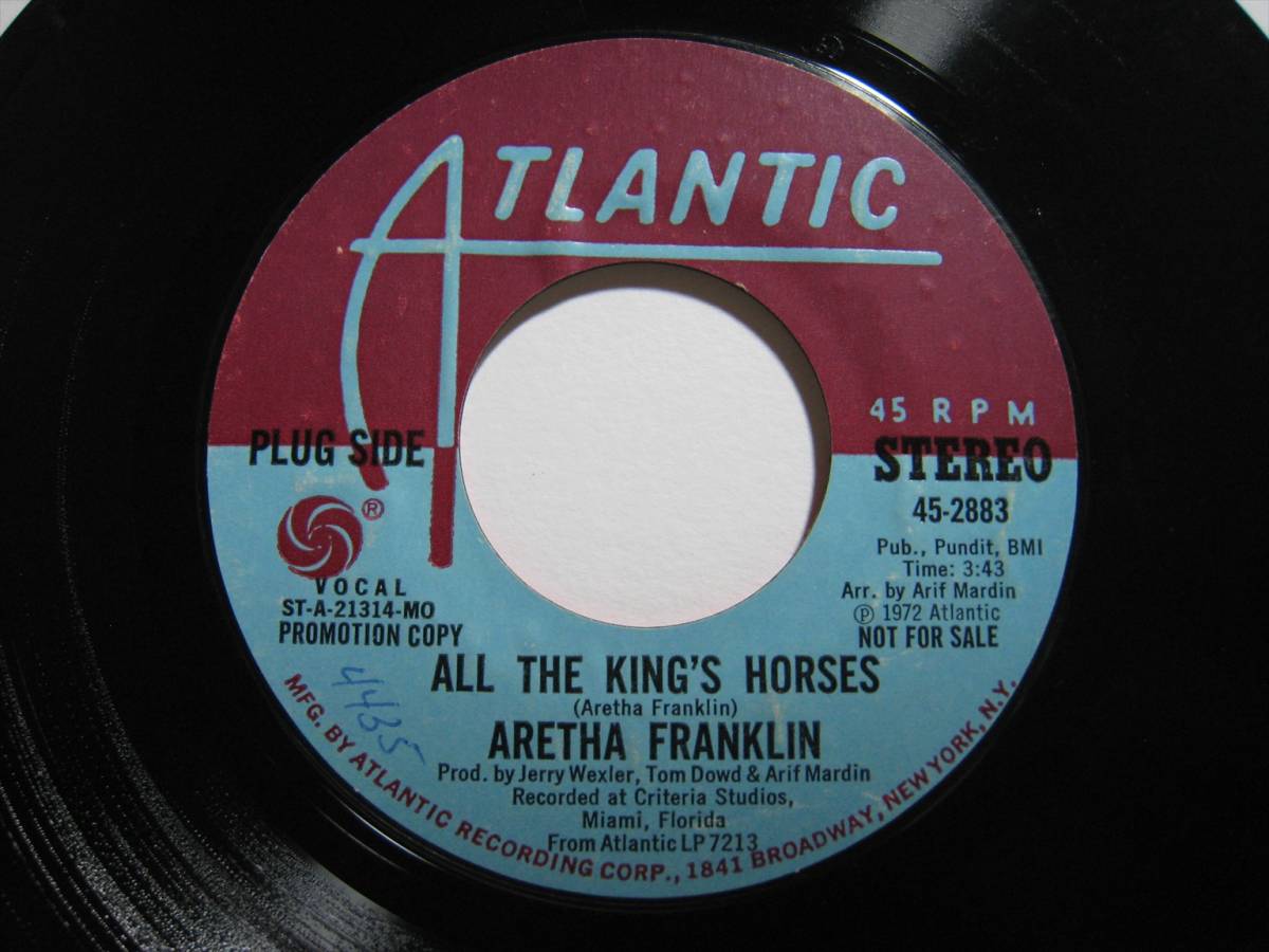 【7”】 ARETHA FRANKLIN / ●白プロモ MONO/STEREO● ALL THE KING'S HORSES US盤 アレサ・フランクリン 王様の馬_画像6