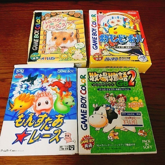 ゲームボーイカセット4本セット　箱あり ソフト　ポケモンピンボール　牧場物語2　ハムスターパラダイス2ちゅー　もんすたあ★レース