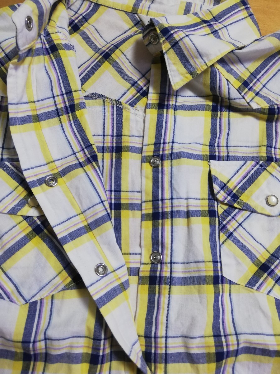 黄青　チェックシャツ　Lサイズ