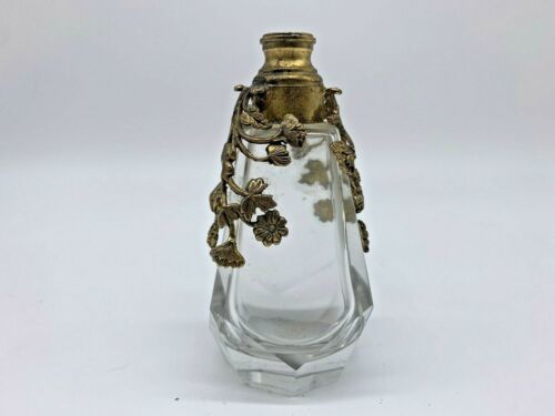 アンティーク コレクターグッズ フレンチブラス エッチングクリスタル 香水 ボトル ストッパーなし Lalique