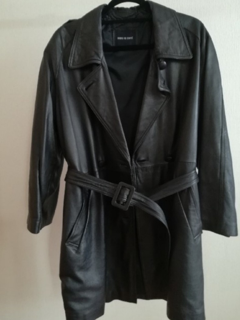 ROBES.DE.CONTE 黒レザーダブル4つボタンコート ベルト付