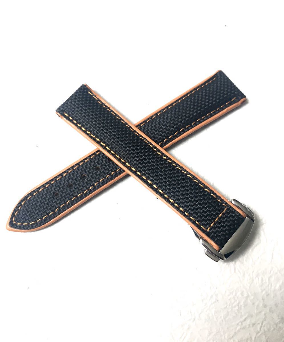 20mm wristwatch for exchange nylon × leather leather belt black × orange D buckle [ correspondence ] Omega Speedmaster / Seamaster / planet 