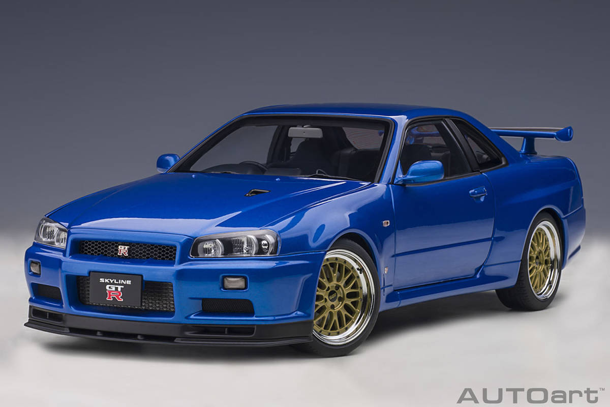 ◎Aa1/18　日産 スカイライン GT-R (R34) VスペックⅡ ベイサイドブルー /BBS LMホイール