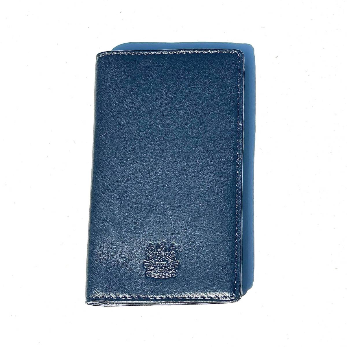 [ high class ]Aquascutum fine quality ram leather use design 2. folding high capacity card-case sheep leather navy Aquascutum as good as new unused 