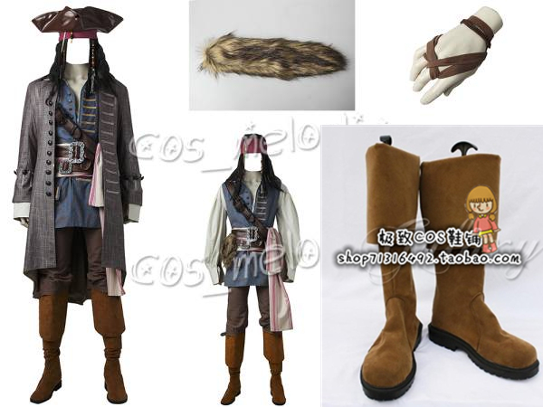 ジャック・スパロウ　パイレーツ・オブ・カリビアン/ 最後の海賊 コスプレ衣装+ブーツ+帽