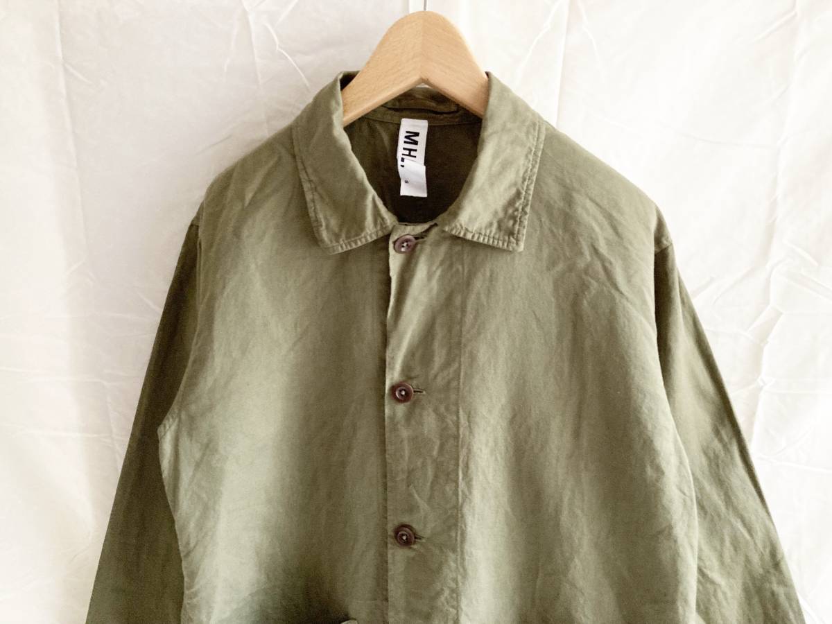 19SS MHL. エムエイチエル MARGARET HOWELL マーガレットハウエル リネン コットン ワーク シャツ ジャケット オリーブ S ●10