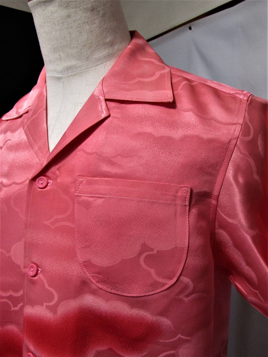 ピンク色の素材着物使用：remake：　aloha　　　和花観アロハシャツ！_画像2