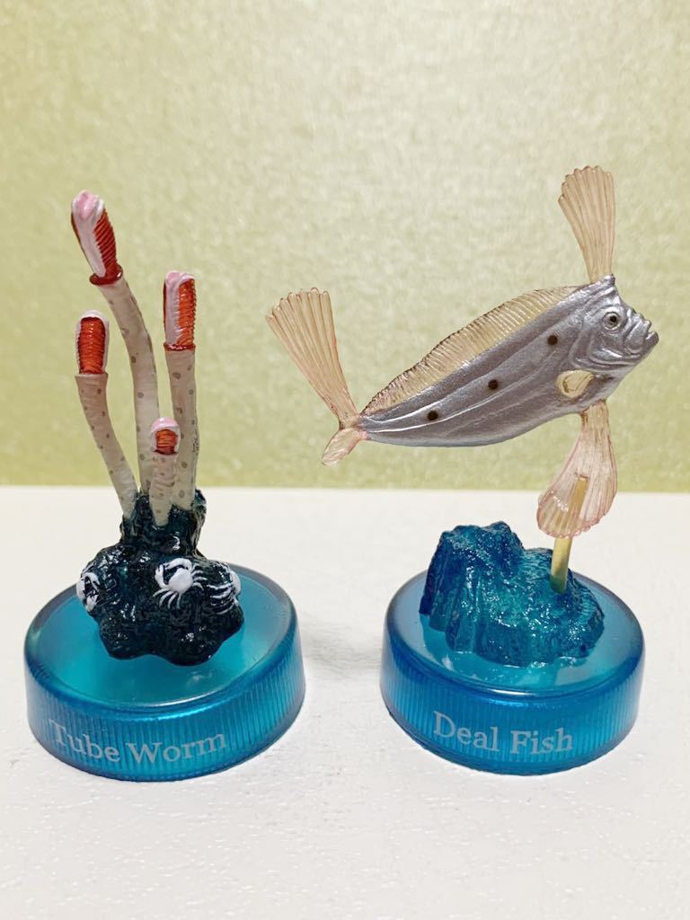  rare rare out of print deep sea living thing 2 figure collection 12 kind together set Secret bottle cap deep sea living thing fish not for sale Kaiyodo 