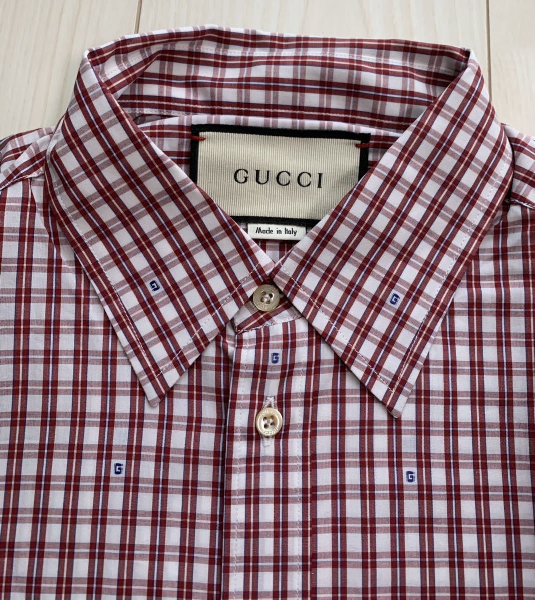 グッチgucci新品タグ付ドレスシャツ38アレッサンドロ・ミケーレ茶激