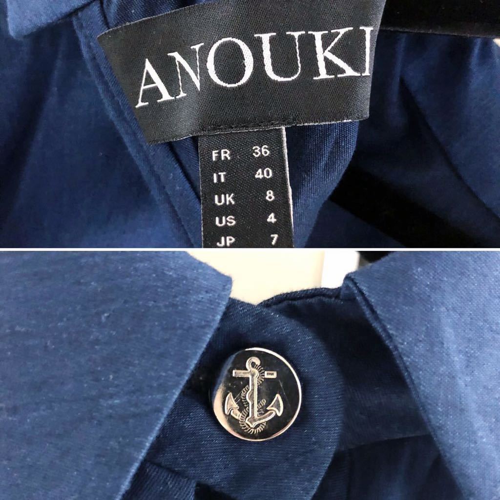【ANOUKI】 アヌーキ NAVY ロール ボトル ネック ドレス ワンピース36 袖アシンメトリー裾穴デザイン スパンコール+ビーズ装飾ネイビーBLUE 16