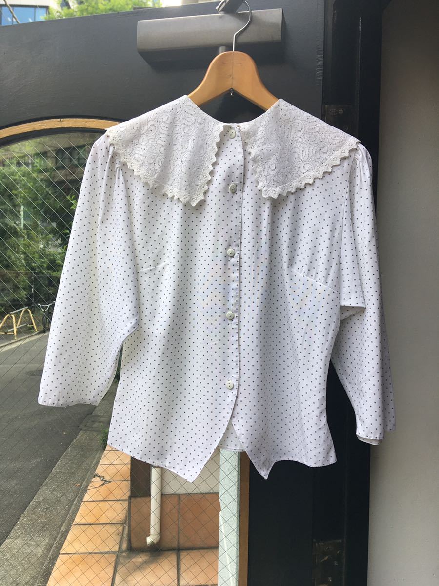 ヨーロッパ古着 ブラウス vintageブラウス レース blouse shirt 七分袖 シャツ LV665の画像1