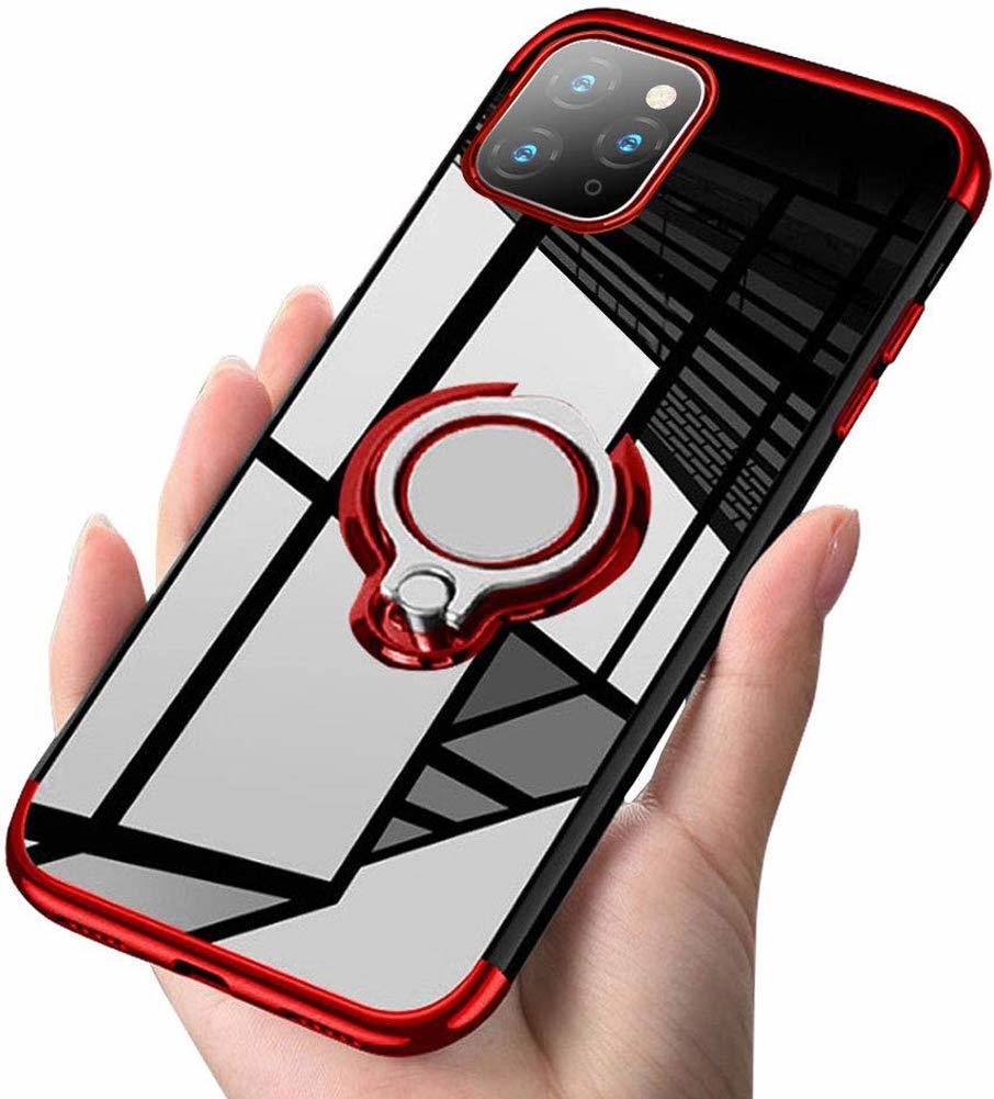 iPhone 12ProMax 用 【レッド】 スマホ リング付き ケース 透明 クリアケース 赤色 マグネット式車載ホルダー対応　アイホン プロ マックス_画像1