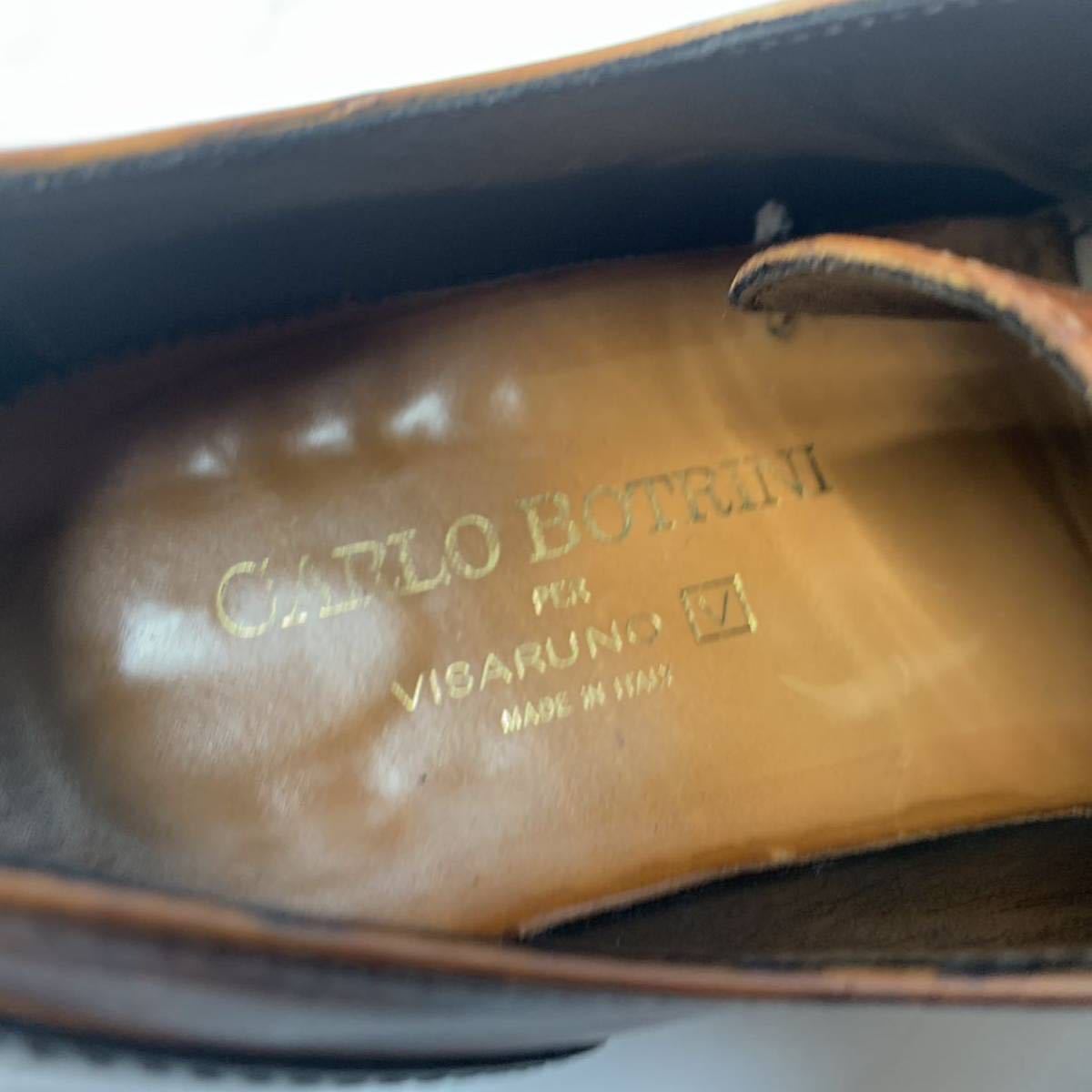 即決★CARLO BOTORINI×VISARUNO★イタリア製 25.5cm ベルトストラップシューズ ビサルノ 41 茶 ビジネスシューズ 本革 本皮 革靴