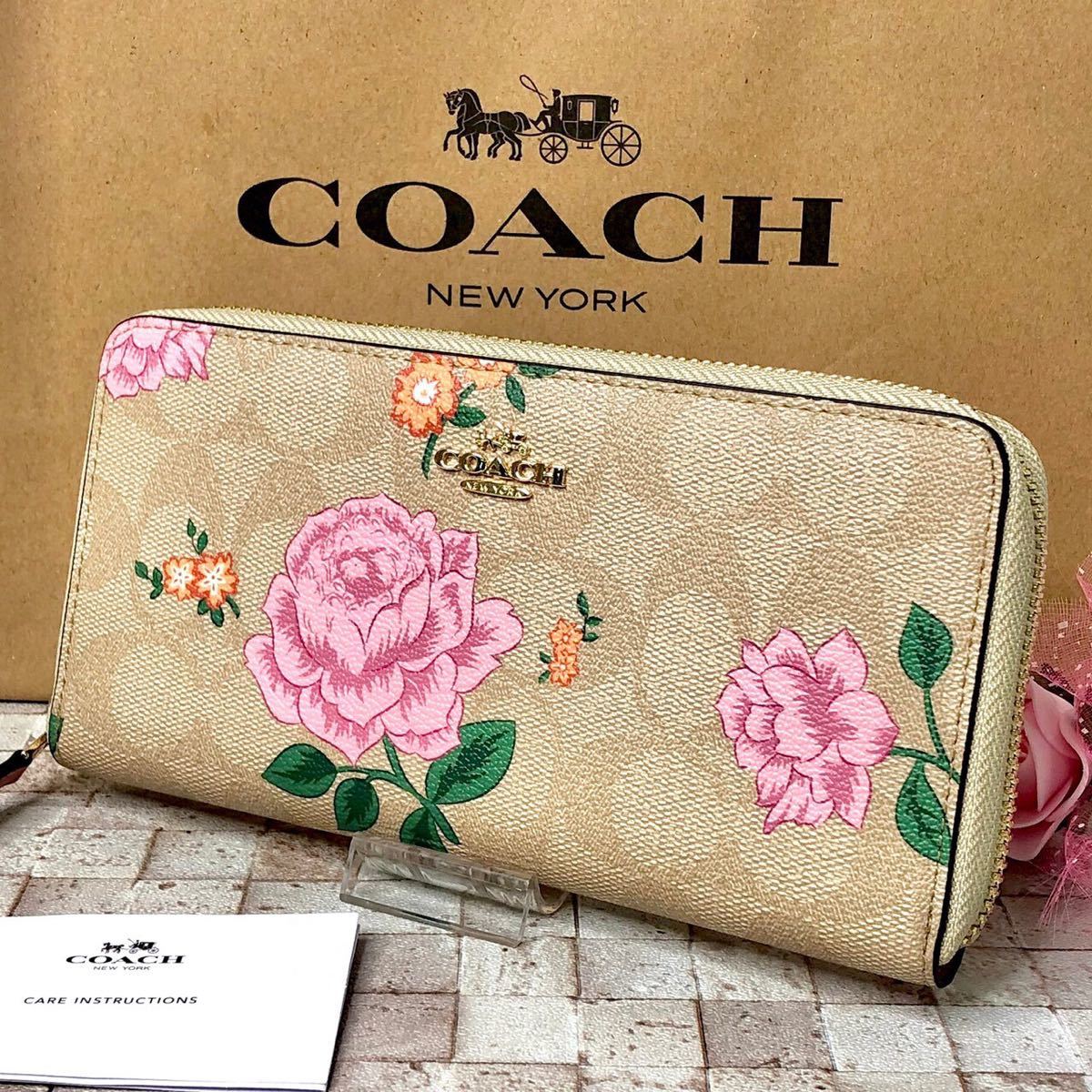 大きな取引 COACH コーチ 新品 長財布 白 花柄 レディース 小物 財布