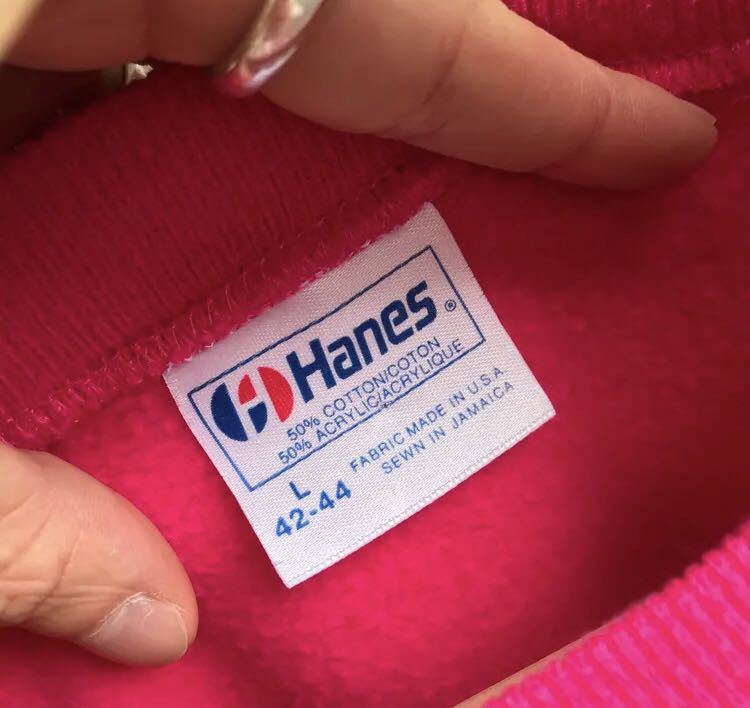 80s 90s JAMAICA製 Hanes スウェットトレーナー ヘインズ 旧タグ オールド ラグラン 花プリント 蝶々 鳥 vintage ヴィンテージ Lサイズ