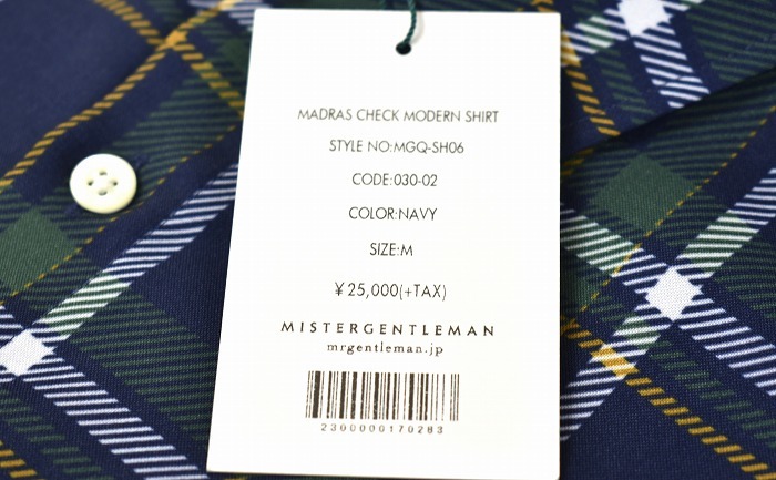 MISTERGENTLEMAN(ミスタージェントルマン)MADRAS CHECK MODERN SHIRTマドラスチェックモダンシャツ L/S 長袖 MGQ-SH06 NAVY Mr.GENTLEMAN
