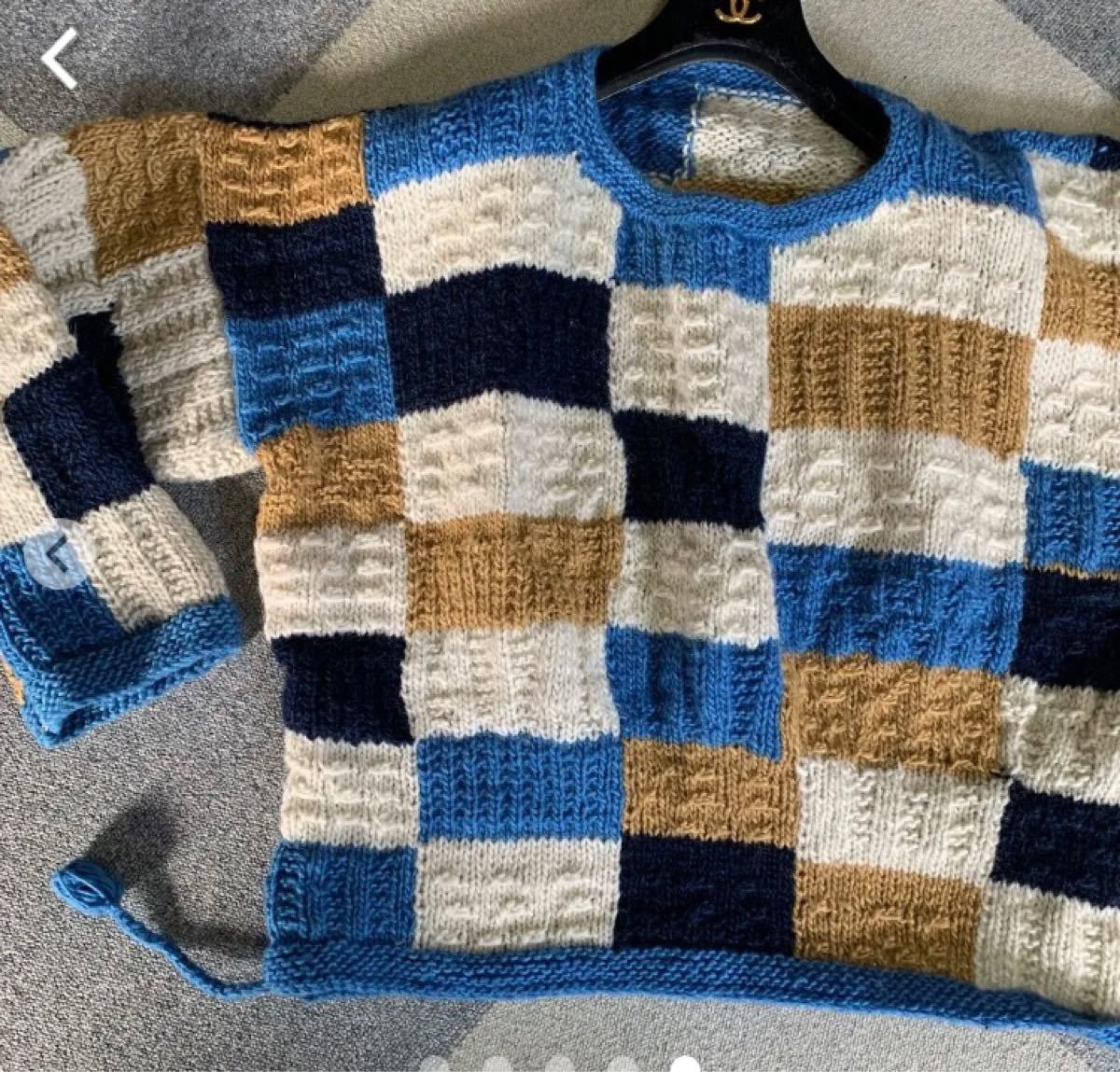 可愛い　オシャレ　手編みニットセーター　未使用ELROOEO値下げしました。ウール100%