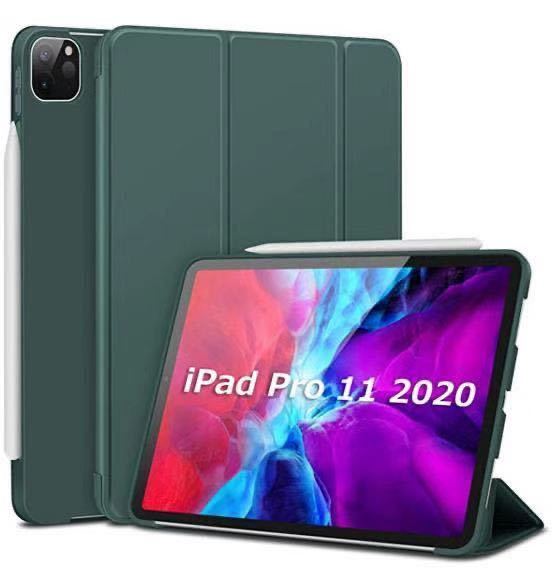 iPad Pro 11 ケース 2020 第2世代 耐衝撃 カバー 全面保護　超軽量 薄型 スマートカバー ミッドナイトグリーン_画像1