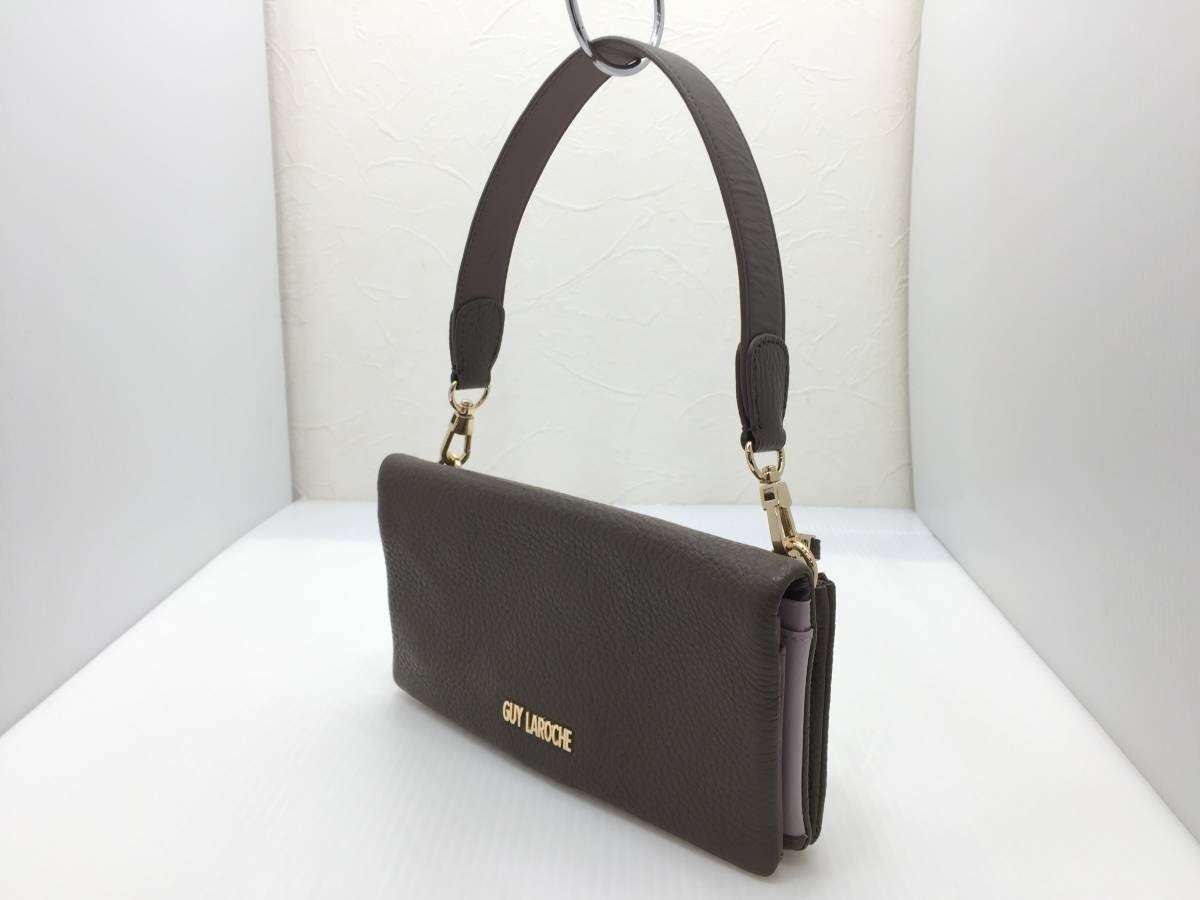 ◇ Guy Laroche ギ・ラロッシュ イタリアン レザー ヌーベルポシェット エアロポルト ショルダー お財布 バッグ ◇_画像2