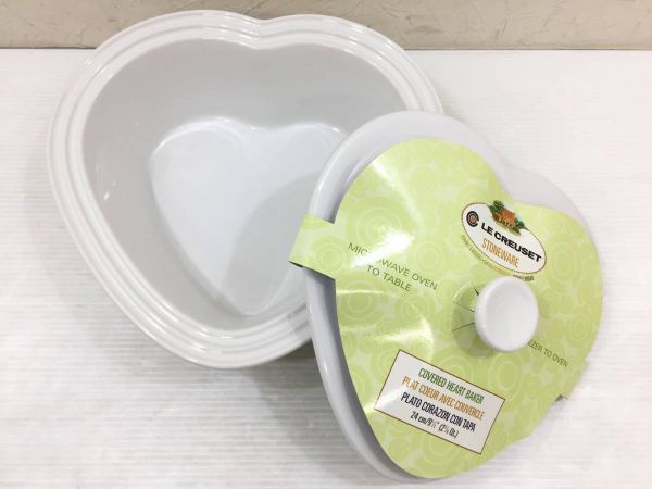 □LE CREUSET ルクルーゼ 蓋付き ハートディッシュ 24cm 2.0L ホワイト_画像1