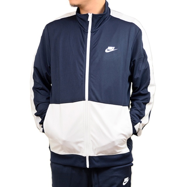  Nike PKto Lux -tsuL size regular price 11000 jpy navy navy blue men's stand-up collar jacket & pants thin jersey top and bottom set 