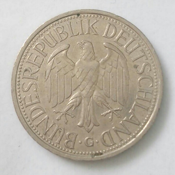 【ドイツ】1マルク硬貨 1989年G 約23.5mm_画像2