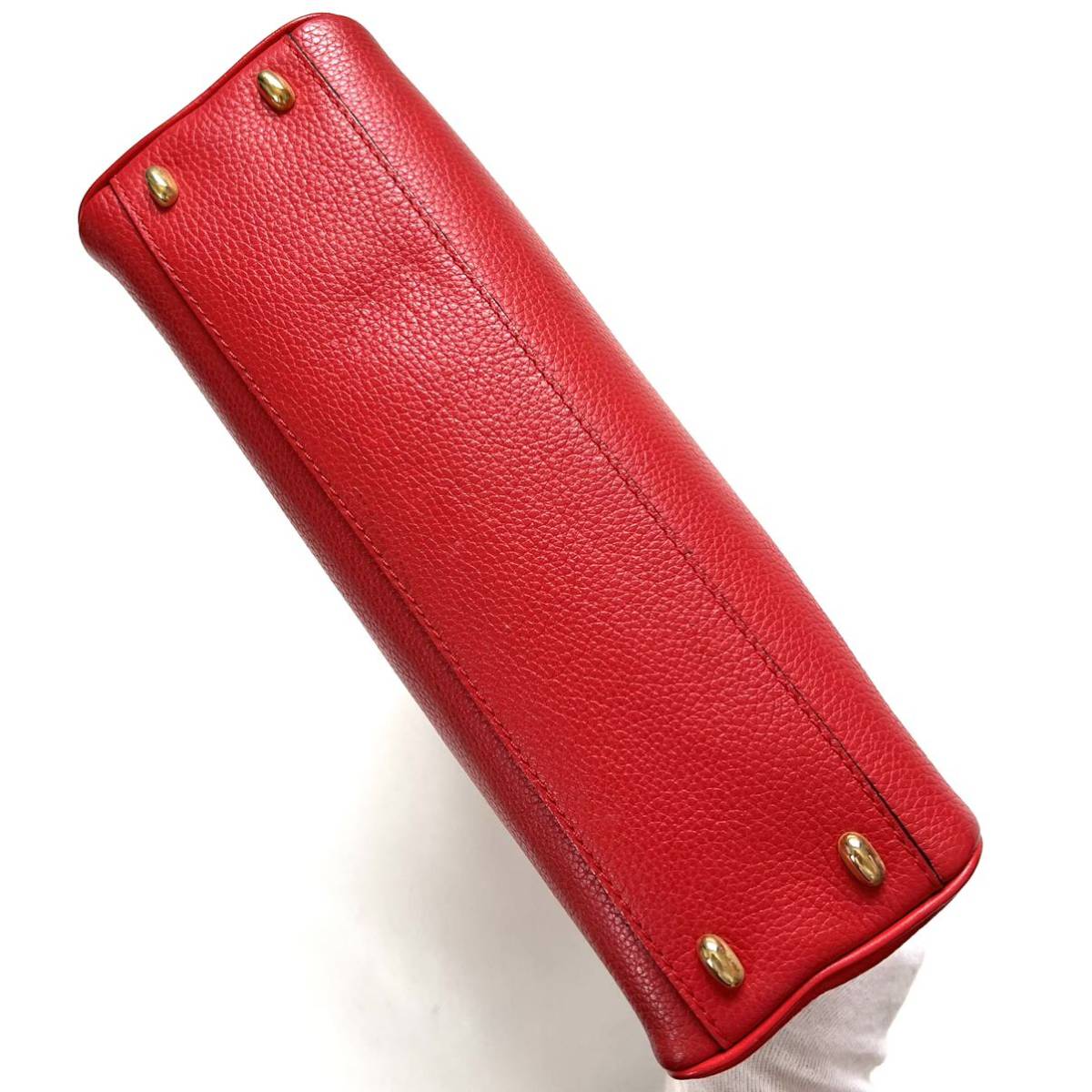 celine セリーヌ レア品 ハンドバッグ レッド 希少 箱型 レザー 本革-
