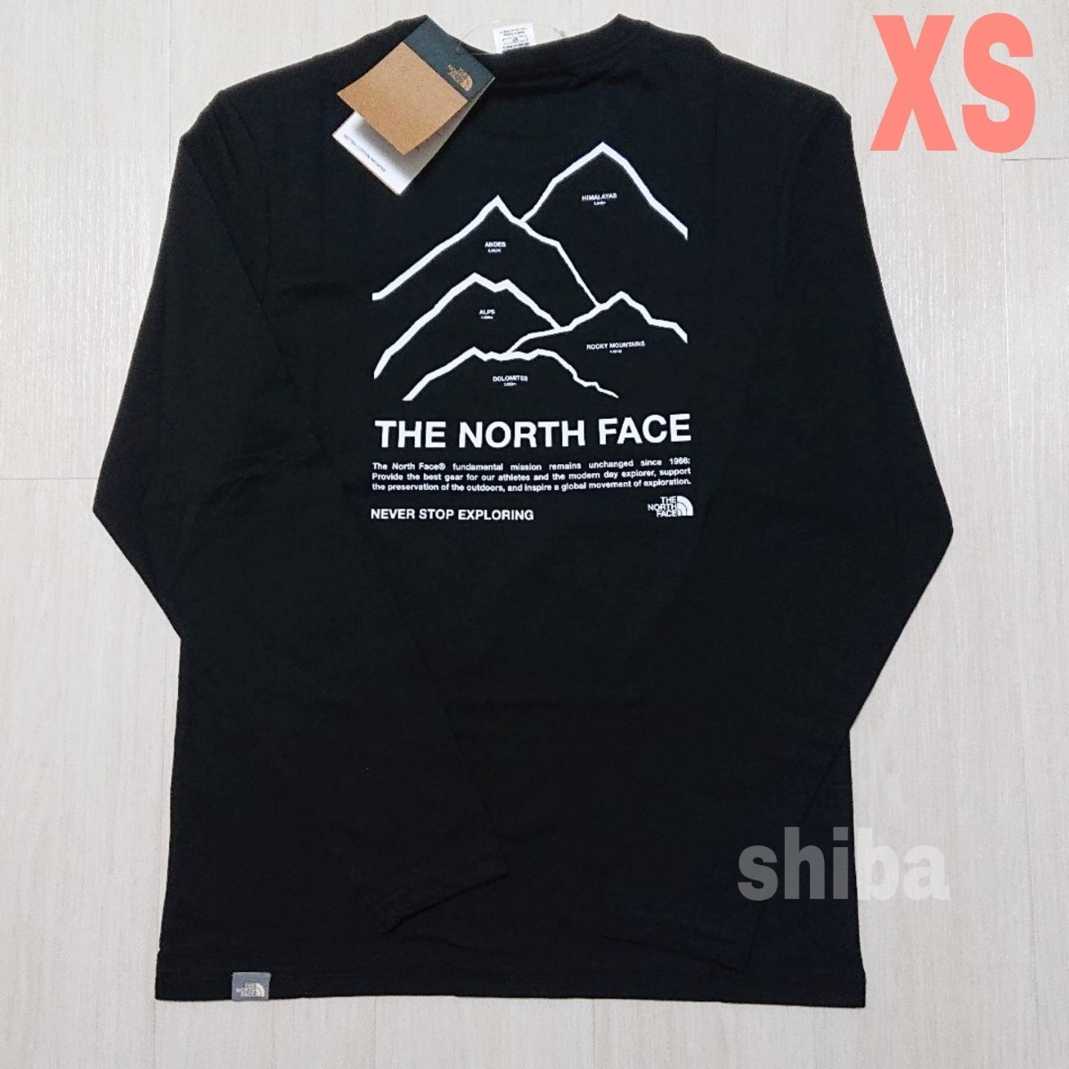 THE NORTH FACE ノースフェイス　長袖　ロンT ロング tシャツ 黒 ブラック ピークス Peaks 海外XSサイズ