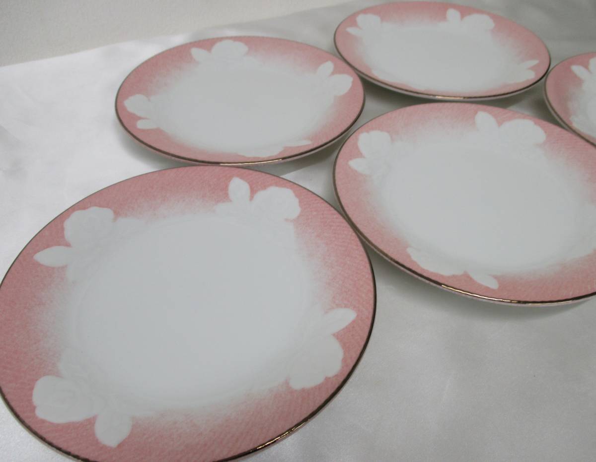 UP-TO-DATE テーブルウェア 中皿 小皿5客 日本製 金彩 白 ピンク 食器_画像2