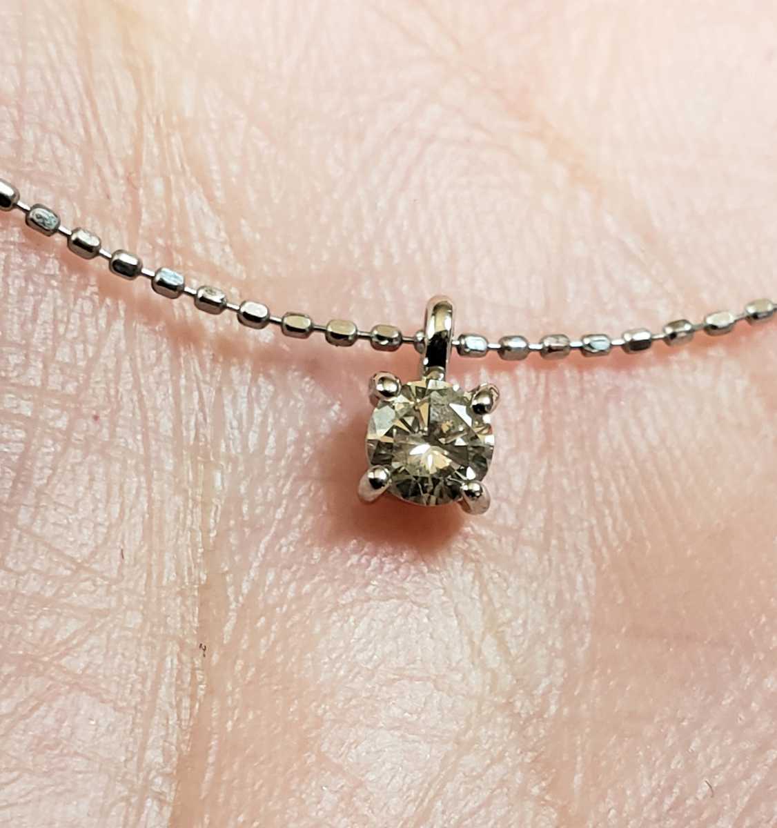 プラチナ pt900 850シャンパンダイヤ0.2ct カットボールチェーンネックレス 天然ダイヤモンド_画像6