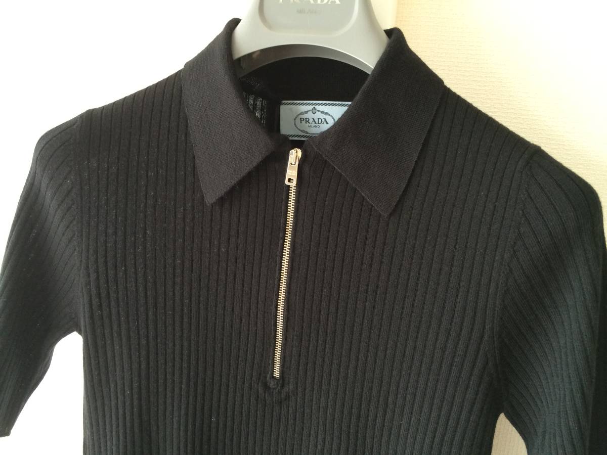 新品 プラダ 最高級 ヴァージン ウール ニット 40 PRADA 襟付き