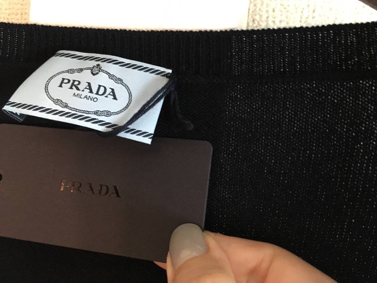 新品 プラダ 最高級 カシミヤ ロング丈 ニット ベスト 38 PRADA ネイビー_画像7