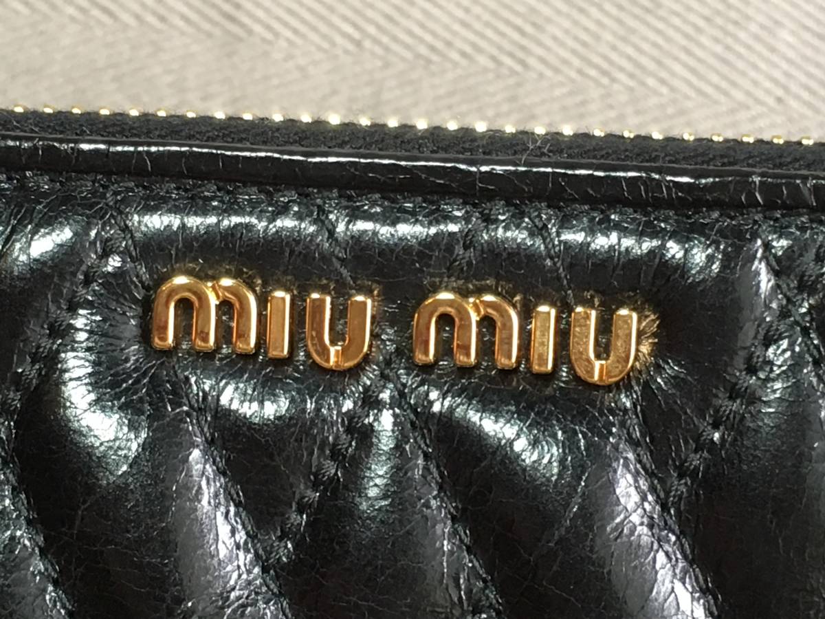 新品 ミュウミュウ レザー L字 ファスナー 長財布 マテラッセ 黒 miumiu