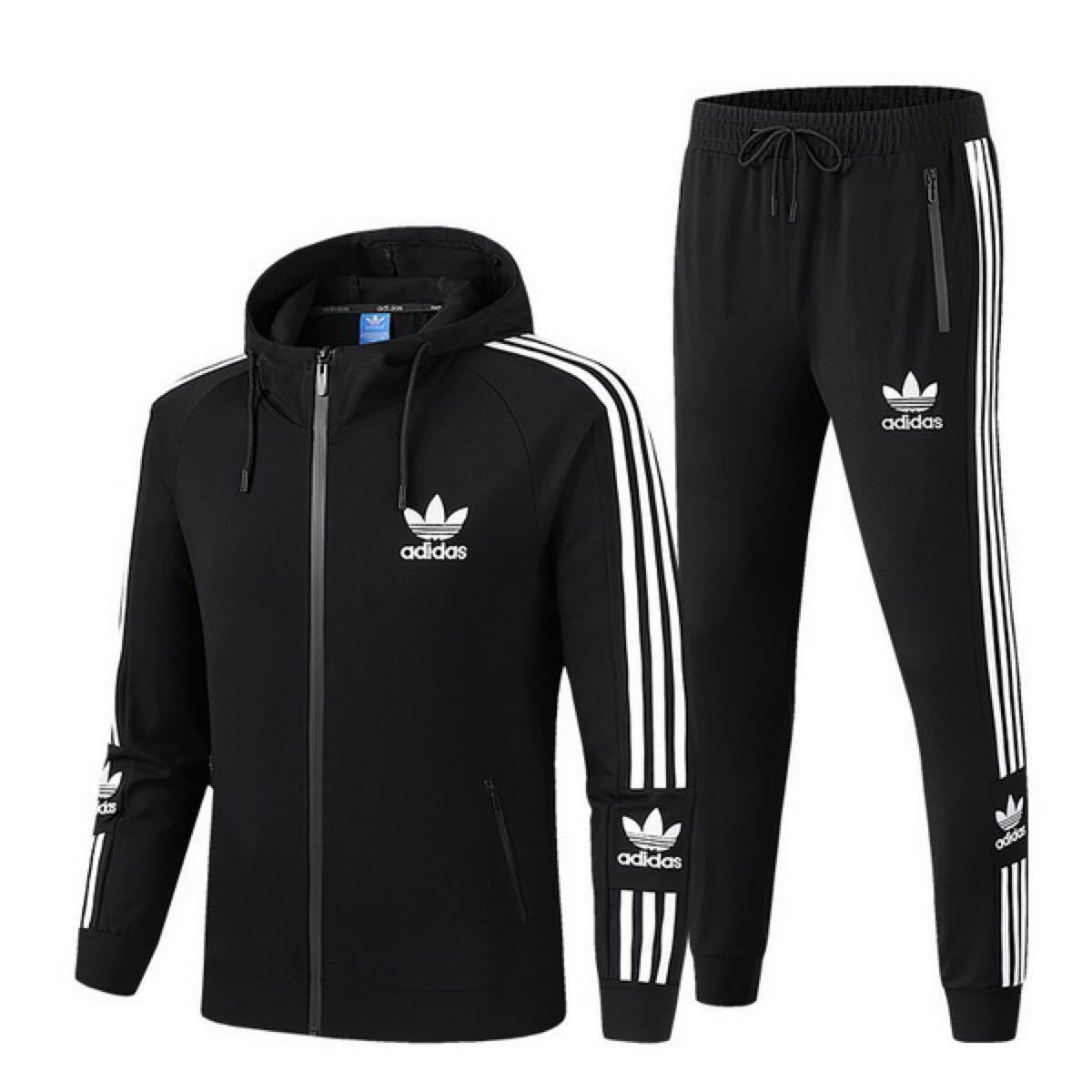 大人気　adidasアディダス　オリジナルス　セットアップ　ジップアップパーカー上下セット 黒３ＸＬ